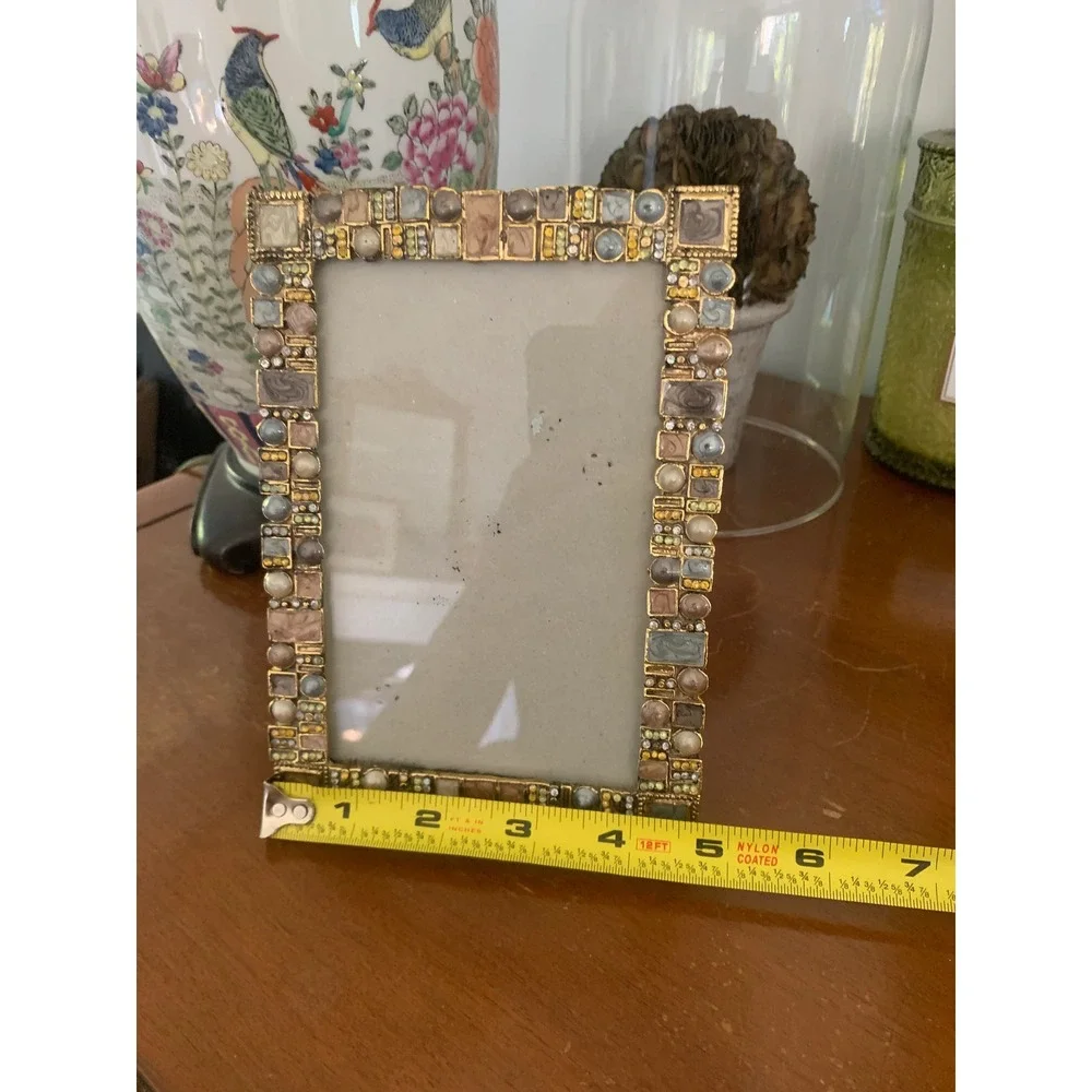Gold Mosaic Enamel Rhinestone Faux Pearl 4x6 Picture Frame Art Deco Style